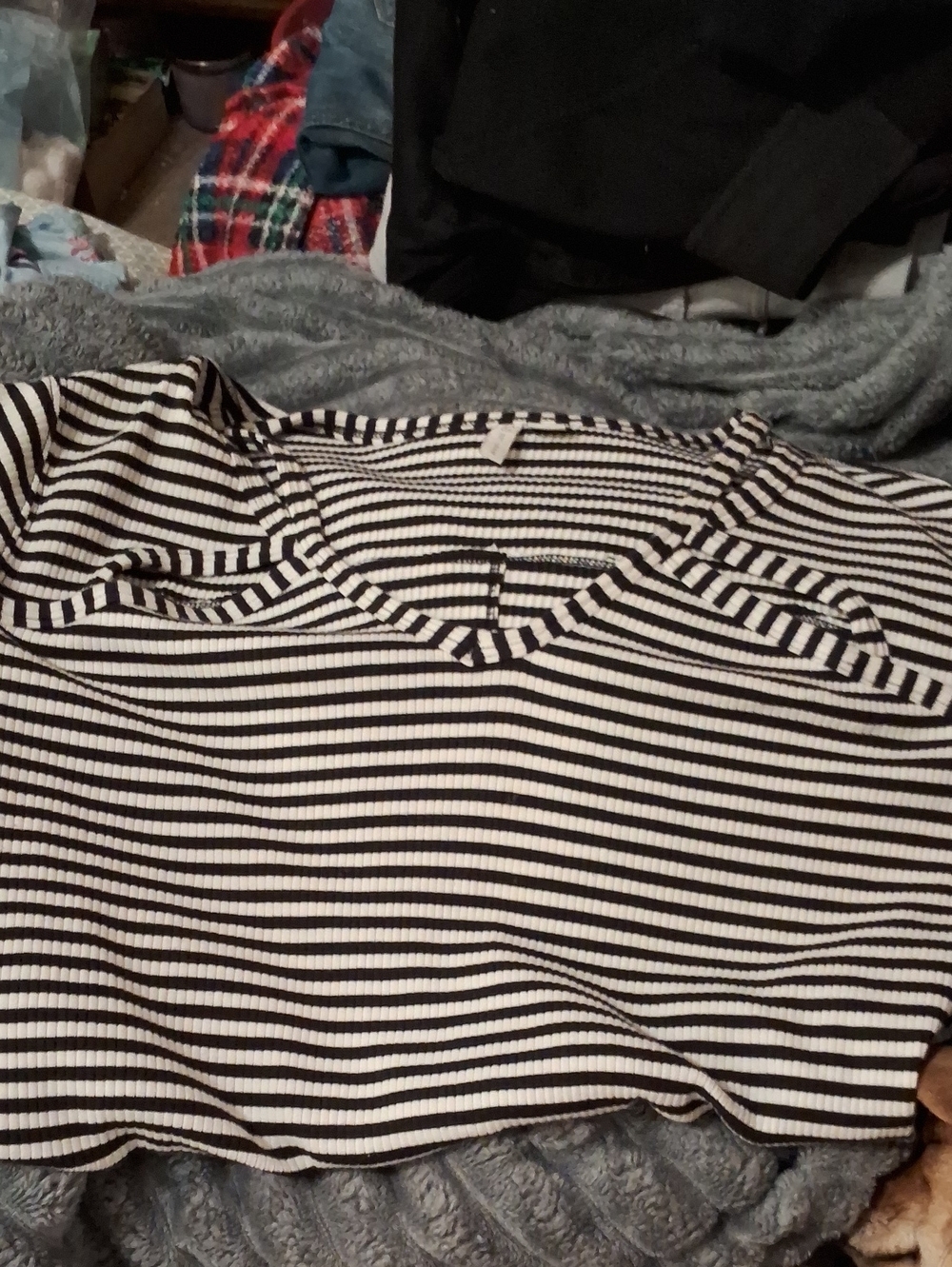 Cato Black and White Striped Ribbed Scoop Top